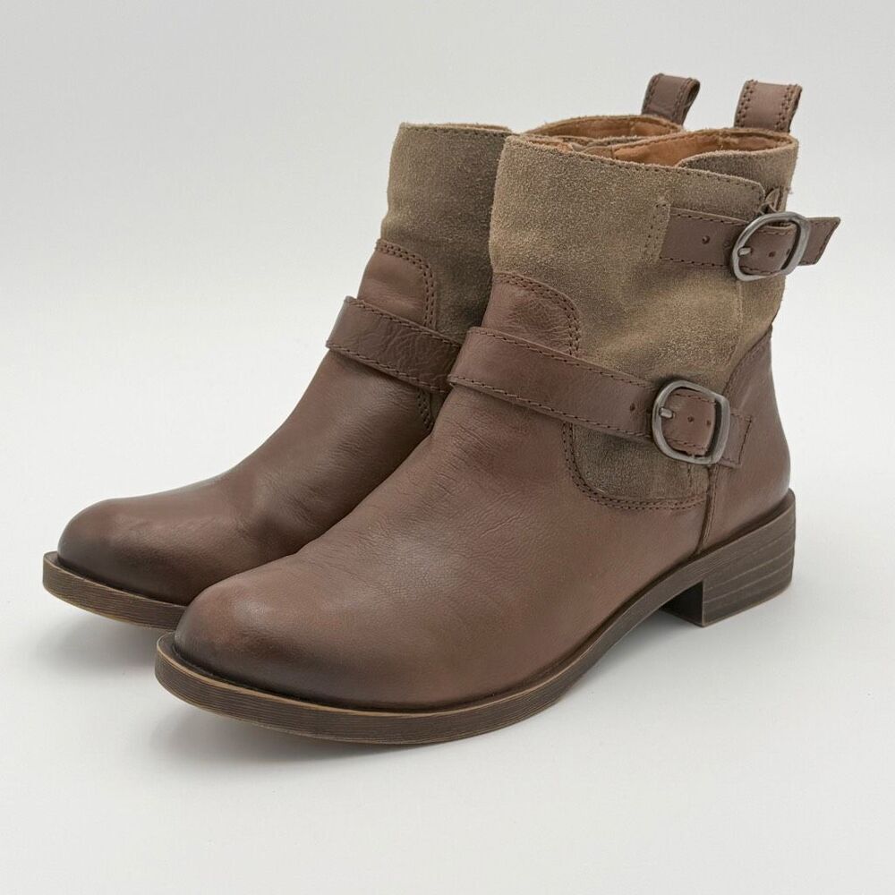 Lucky Brand Kitte Brown Leather Booties Side Zip Buckle Detail - US Women’s Size